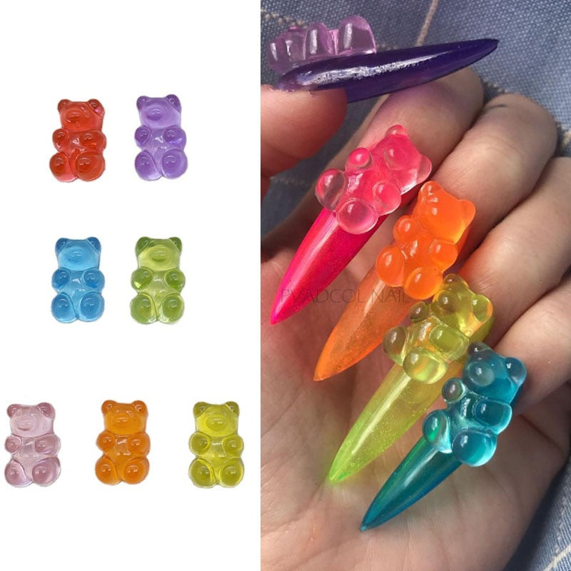 6/10/50pcs 3d Cartoon Crystal Bear Nail Art Rhinestone Accessories Crystal  Gems Manicure Candy Color Bear Nail Art Decorations
